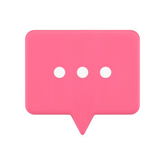 Conversation bubble web chat 3d icon. Red rectangle with white dots of writing message