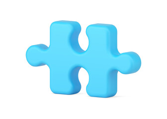 Blue piece of logic puzzle 3d icon. Volumetric element for solving problem