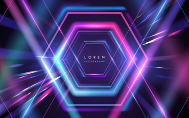 Abstract neon color hexagonal lines background with motion effect © d1sk