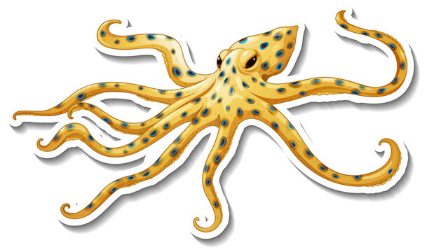Blue-ringed octopus sticker on white background