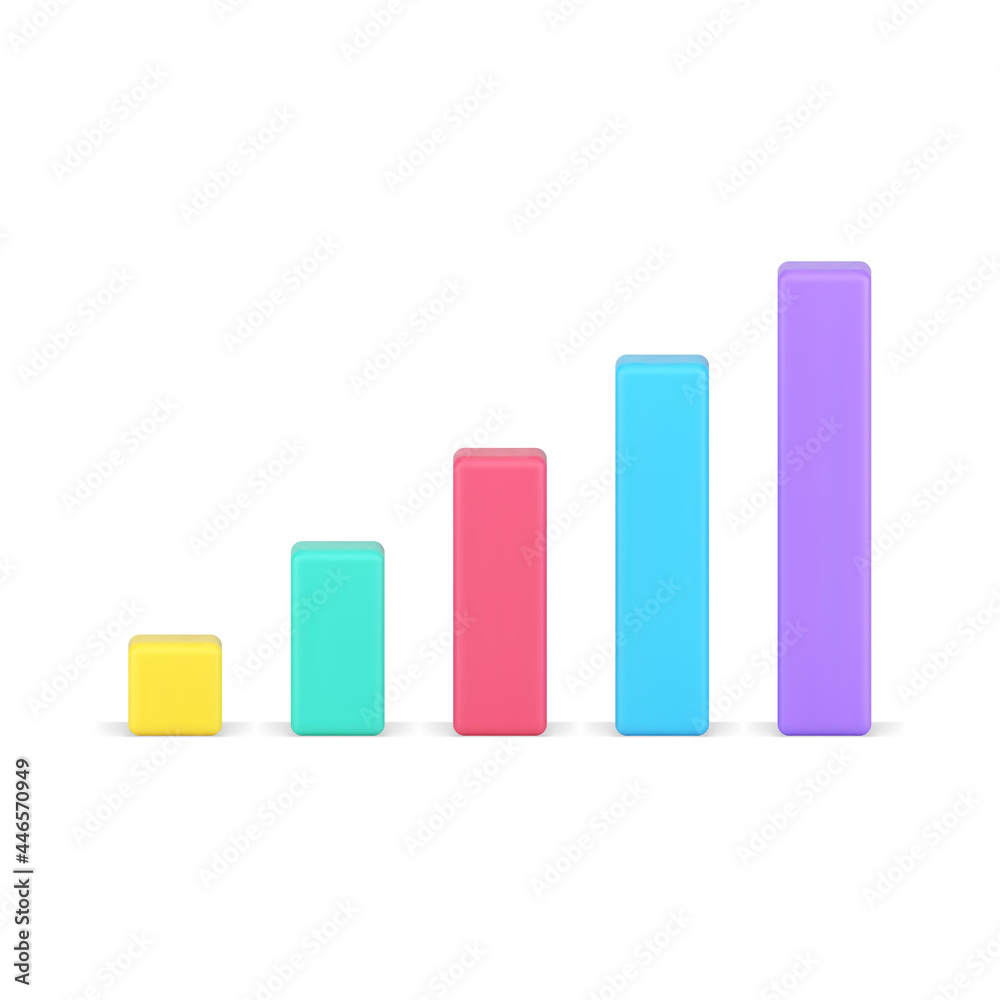 Poster chart bars 3d icon. colored statistic columns for informational presentation