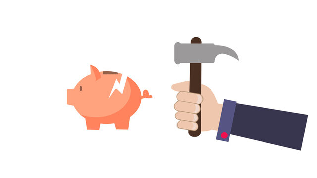 piggy bank icon and broken piggy moneybox