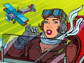 female retro pilot. professional military pilot © studiostoks