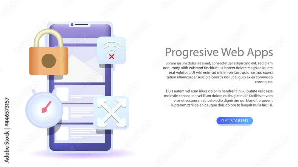 Wall mural progresive web apps. smartphone web based application development concept vector illustration
