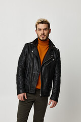 Fototapeta premium handsome blond man in leather jackets guy style hairstyle