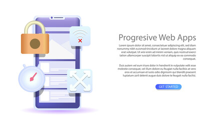 progresive web apps. smartphone web based application development concept vector illustration