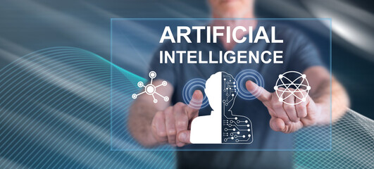 Man touching an artificial intelligence concept