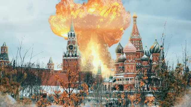 Atomic bomb nuclear nuke explosion over Moscow Russia 4K