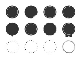 円形、丸型、吹き出し、見出し、ポイント、ラベルのフレームイラストセット（シルエット、モノクロ、シンプルバージョン）