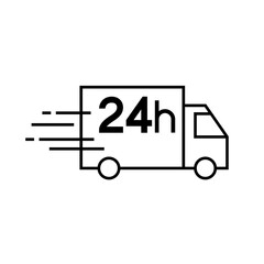 Shipping fast delivery 24h truck icon symbol, Pictogram flat design for apps and websites, Isolated on white background, Vector illustration