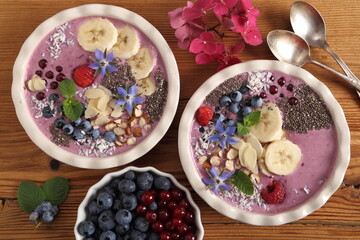 Smoothie bowl with blueberries.