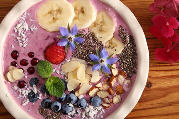 Smoothie bowl with blueberries.