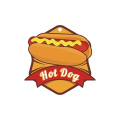 Hot Dog Label fast food junk food Vector logo design
