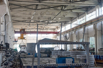 view from inside the workshop for the production of reinforced concrete products