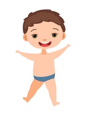 Cheerful boy rejoices. Prepared for water games in the sea, river or pool. In beachwear. Isolated on white background. Illustration in cartoon style. Flat design. Vector art