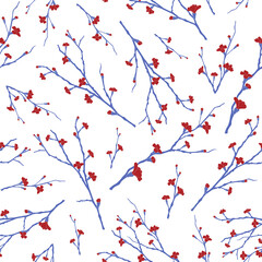 seamless pattern of flowers, branches and leaves