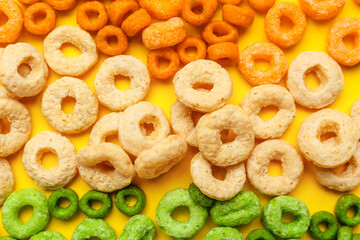 Flag of India made of breakfast cereals on color background