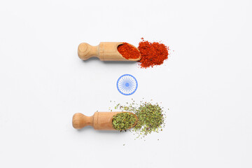 Flag of India made of spices on white background