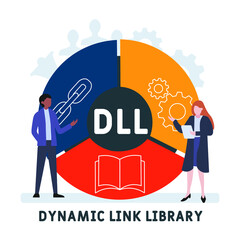 Flat design with people. DLL - Dynamic Link Library acronym. business concept background. Vector illustration for website banner, marketing materials, business presentation, online advertising