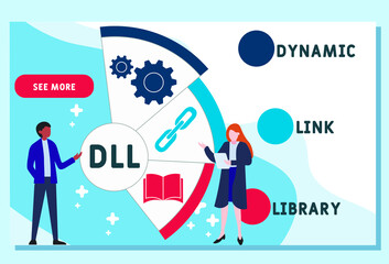 Vector website design template . DLL - Dynamic Link Library acronym. business concept. illustration for website banner, marketing materials, business presentation, online advertising.