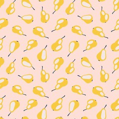 Sweet pears, seamless vector pattern, light pink background.