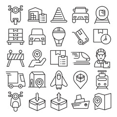 logistics, shipping and transportation icons set vector illustration