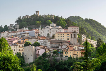 Fototapeta na wymiar Panoramic view of the old town of Cascia, Perugia, Italy, famous for Santa Rita