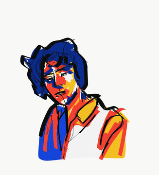 Illustration of calm man on blue background