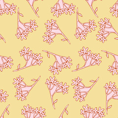 Vector seamless colorful design pattern botanical cute spring herbs and flowers in pastel tones