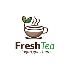 nature tea fresh drink or hot coffee leaf line art logo for business cafe shop