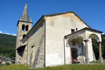 Saint Vincent, Aosta Valley, Italy - The small and antique Romanesque-style church in the village...