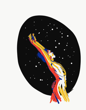 Vector illustration of nude woman standing against starry sky