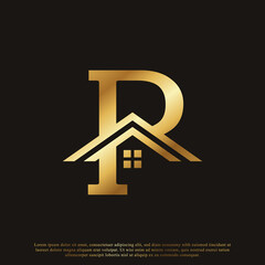 Initial Letter P Home House Golden Logo Design. Real Estate Logo Concept. Vector Illustration