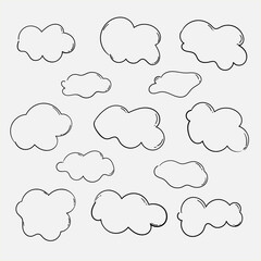 Set of cloud hand drawn line art with doodle style. .cloud element design vector illustration
