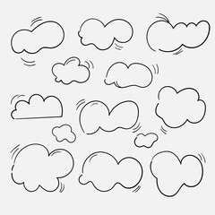 Set of cloud hand drawn line art with doodle style. .cloud element design vector illustration