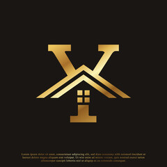 Initial Letter Y Home House Golden Logo Design. Real Estate Logo Concept. Vector Illustration