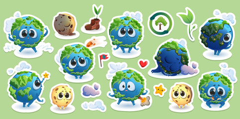 Stickers With Earth Moon Cartoon Characters