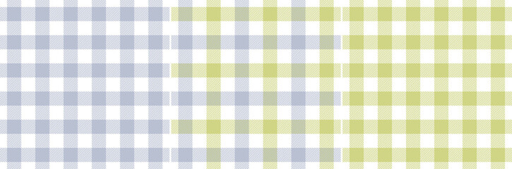 Gingham pattern set in purple, green, white. Spring summer textured striped seamless vichy check vector graphics for tablecloth, oilcloth, napkin, dress, other modern fashion textile print.