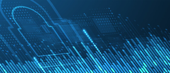 internet digital security technology concept for business background. Lock on circuit board
