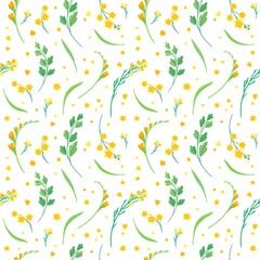 Yellow Flowers Leaves Seamless Pattern_2
