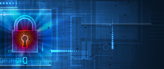 internet digital security technology concept for business background. Lock on circuit board