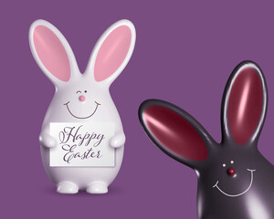 3d Easter bunny. Design element for greeting card, invitation or banner