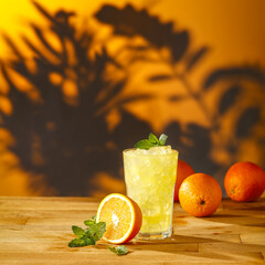 desk of free space and orange drink 