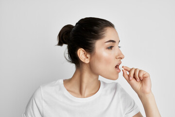 woman taking pills treatment medicine healthy lifestyle