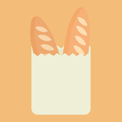 シンプルでかわいい袋入りバゲットのイラスト フラットデザイン