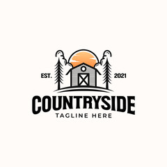 Barn Countryside Vintage Concept Logo Template Isolated in White Background