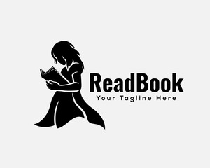 silhouette women children relax study reading book logo template illustration inspiration