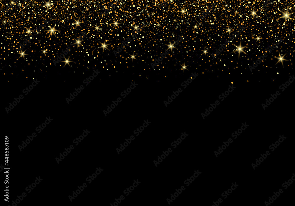 Wall mural black background with flaming golden particles.abstract vector festive background with gold glitters