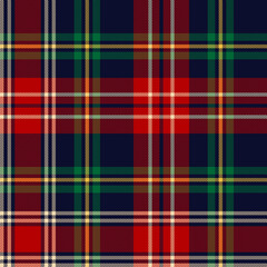 Tartan plaid pattern for Christmas in red, green, navy blue, yellow, beige. Seamless dark New Year holiday check plaid vector for blanket, duvet cover, throw, other modern winter textile design. - 446587136