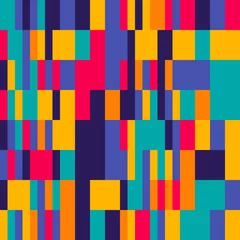 Foto op Plexiglas Kleurrijk Moderne vector abstracte geometrische naadloze patroon met rechthoeken en vierkanten in retro stijl. Pastel gekleurde eenvoudige vormen grafische achtergrond. Abstract mozaïekkunstwerk.